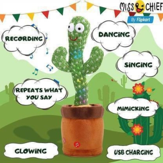 Divaa Store Dancing LED Cactus Toy for Kids, Repeat, Records, Sings 120 Songs (Green)