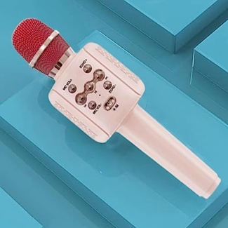 Wireless Microphone Karaoke Handheld Mic Speaker Microphone for Kids Party (Pink)