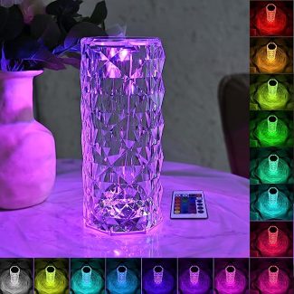 Divaa Rechargeable Rose Crystal Table Night Light Atmosphere Lamp with Touch Control