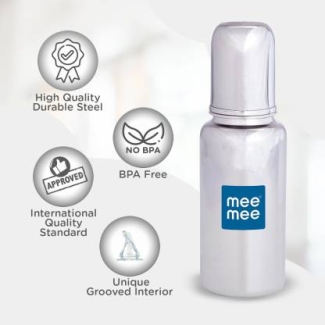 MeeMeee Premium Steel Feeding Bottle - 240 ml  (Silver)
